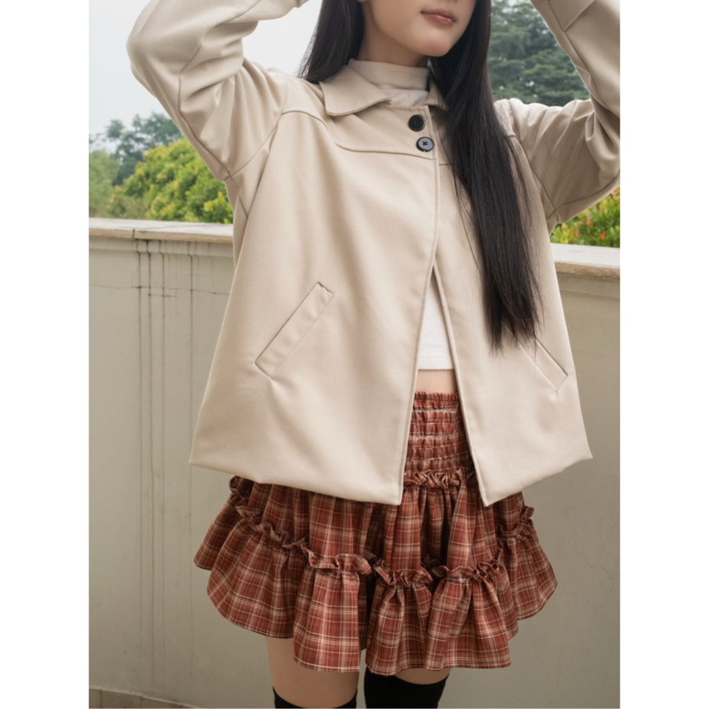 Chân váy ngắn xòe phối bèo nhún 2 tầng SONNA HI - eo chung, họa tiết kẻ caro - PLAID TIER SKIRT