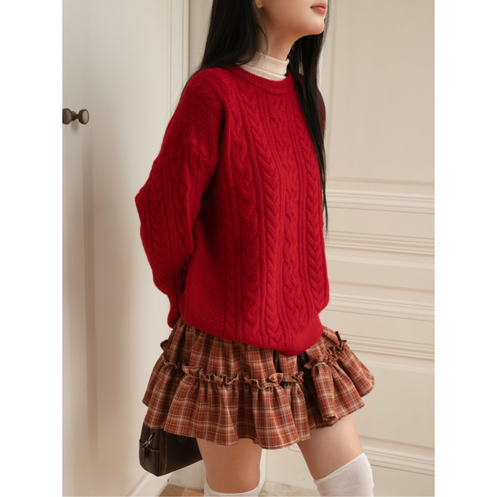 Chân váy ngắn xòe phối bèo nhún 2 tầng SONNA HI - eo chung, họa tiết kẻ caro - PLAID TIER SKIRT