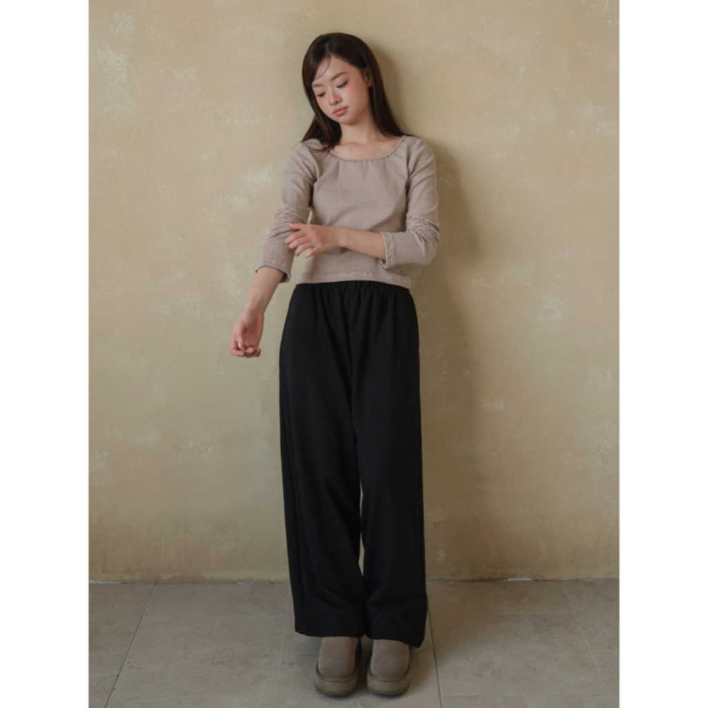 Áo thun nữ cổ thuyền dài tay SONNA HI - họa tiết kẻ ngang - STRIPE BOAT NECK TOP