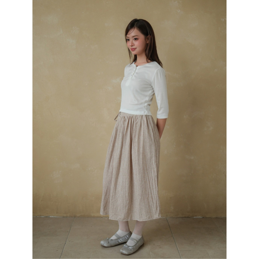 Áo thun nữ tay lỡ SONNA HI - phối cúc ngực, chất cotton mịn - BUTTON HALF SLEEVE TOP