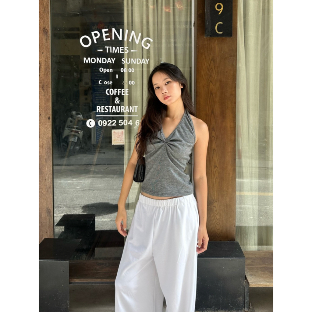 Áo yếm cổ V nhún ngực SONNA HI - ôm body, hở lưng - HALTER V-NECK TOP