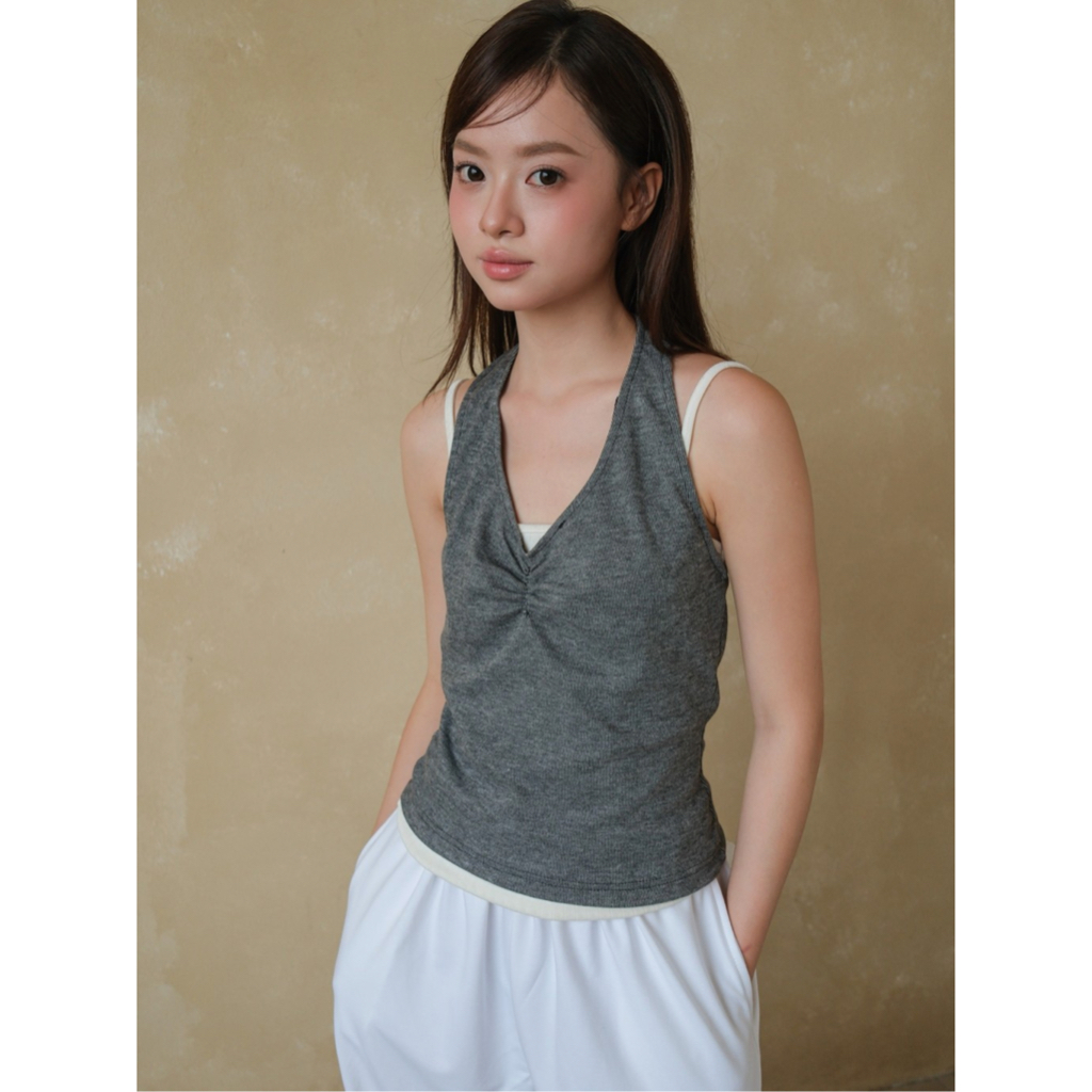 Áo yếm cổ V nhún ngực SONNA HI - ôm body, hở lưng - HALTER V-NECK TOP