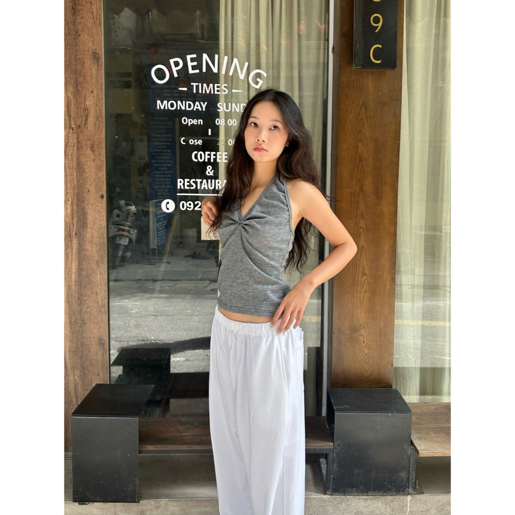 Áo yếm cổ V nhún ngực SONNA HI - ôm body, hở lưng - HALTER V-NECK TOP
