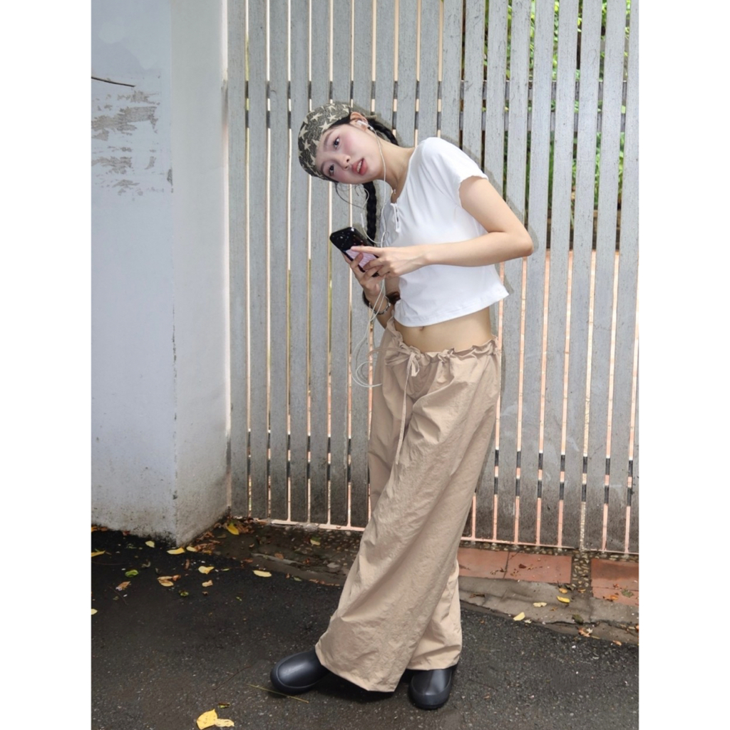 Quần gió nữ dáng rộng SONNA HI - vải gió nhăn cao cấp, có dây đai điều chỉnh - WINDI RELAXED PANTS