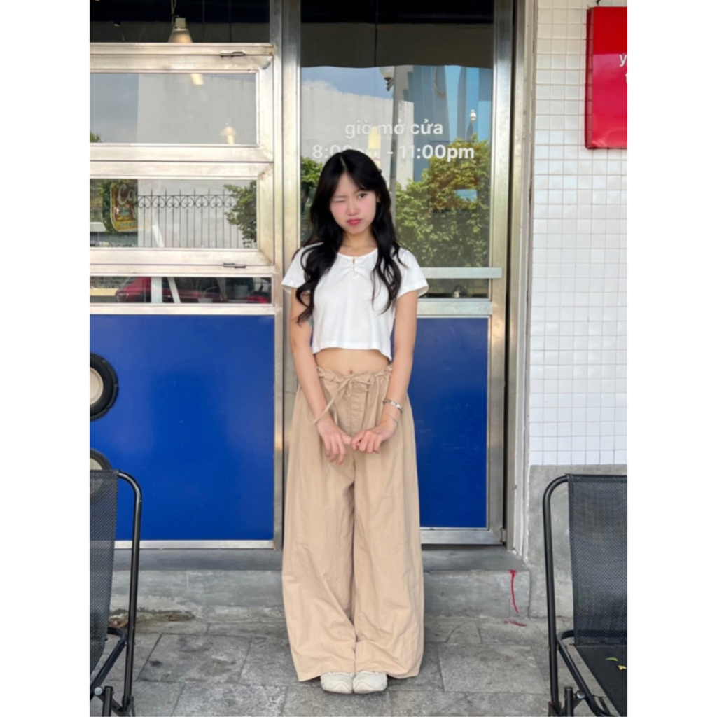 Quần gió nữ dáng rộng SONNA HI - vải gió nhăn cao cấp, có dây đai điều chỉnh - WINDI RELAXED PANTS