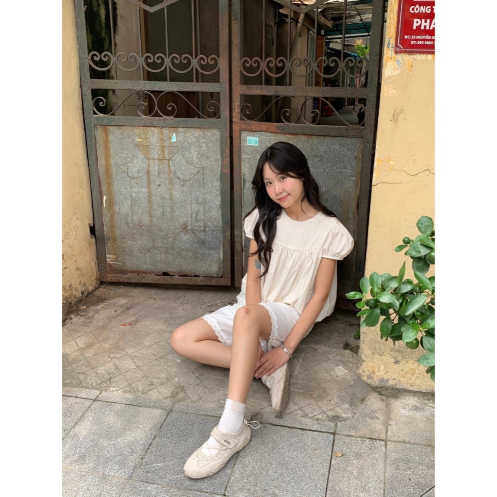 Áo babydoll tay bồng nữ SONNA HI - sơ mi dáng xếp ly, vải gió nhăn cao cấp - PUFFY PUFF TOP