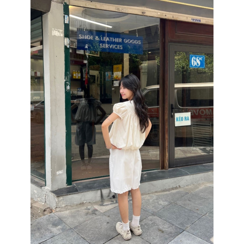 Áo babydoll tay bồng nữ SONNA HI - sơ mi dáng xếp ly, vải gió nhăn cao cấp - PUFFY PUFF TOP