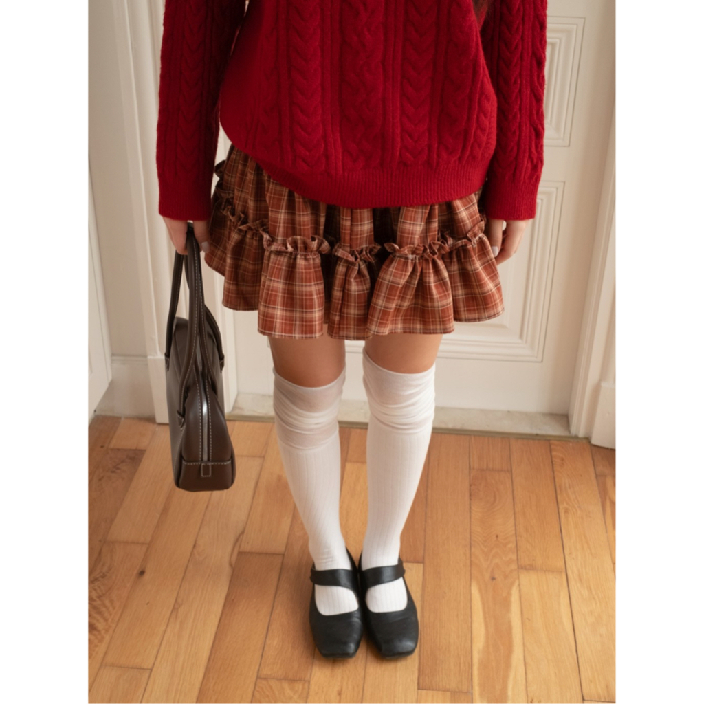Chân váy ngắn xòe phối bèo nhún 2 tầng SONNA HI - eo chung, họa tiết kẻ caro - PLAID TIER SKIRT