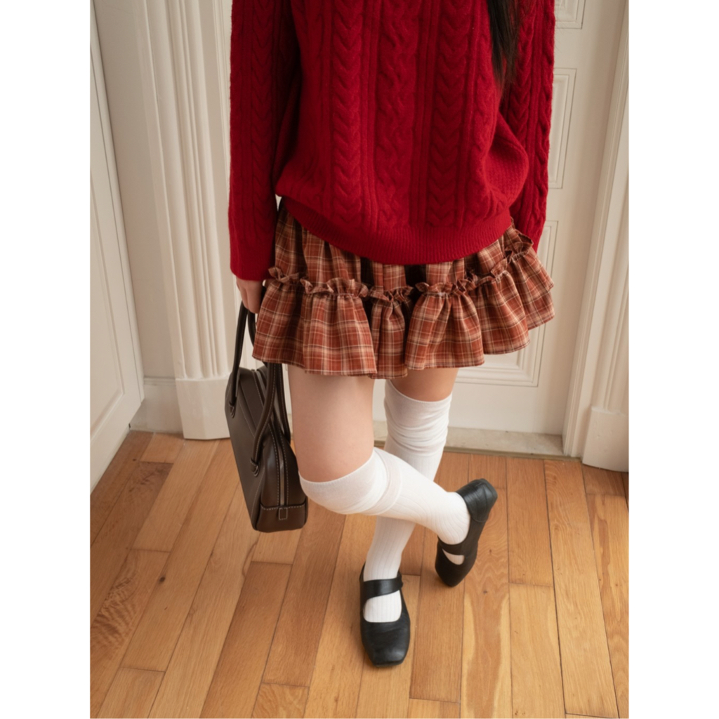 Chân váy ngắn xòe phối bèo nhún 2 tầng SONNA HI - eo chung, họa tiết kẻ caro - PLAID TIER SKIRT