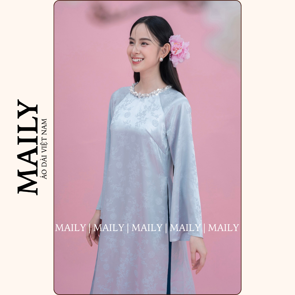 Áo Dài Gấm Tâm Giao Dáng Cách Tân Thiết Kế Trẻ Trung Cổ Tròn Tay Loe Phù Hợp Mặc Dạm Ngõ, Dự Tiệc - ÁO DÀI MAILY
