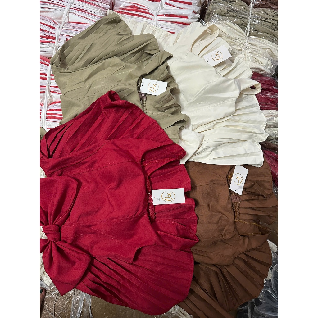 [MẪU MỚI +ẢNH THẬT] Đầm nữ chất rubi cao cấp dáng corset ôm eo chân váy xếp ly nơ eo tiểu thư sang chảnh