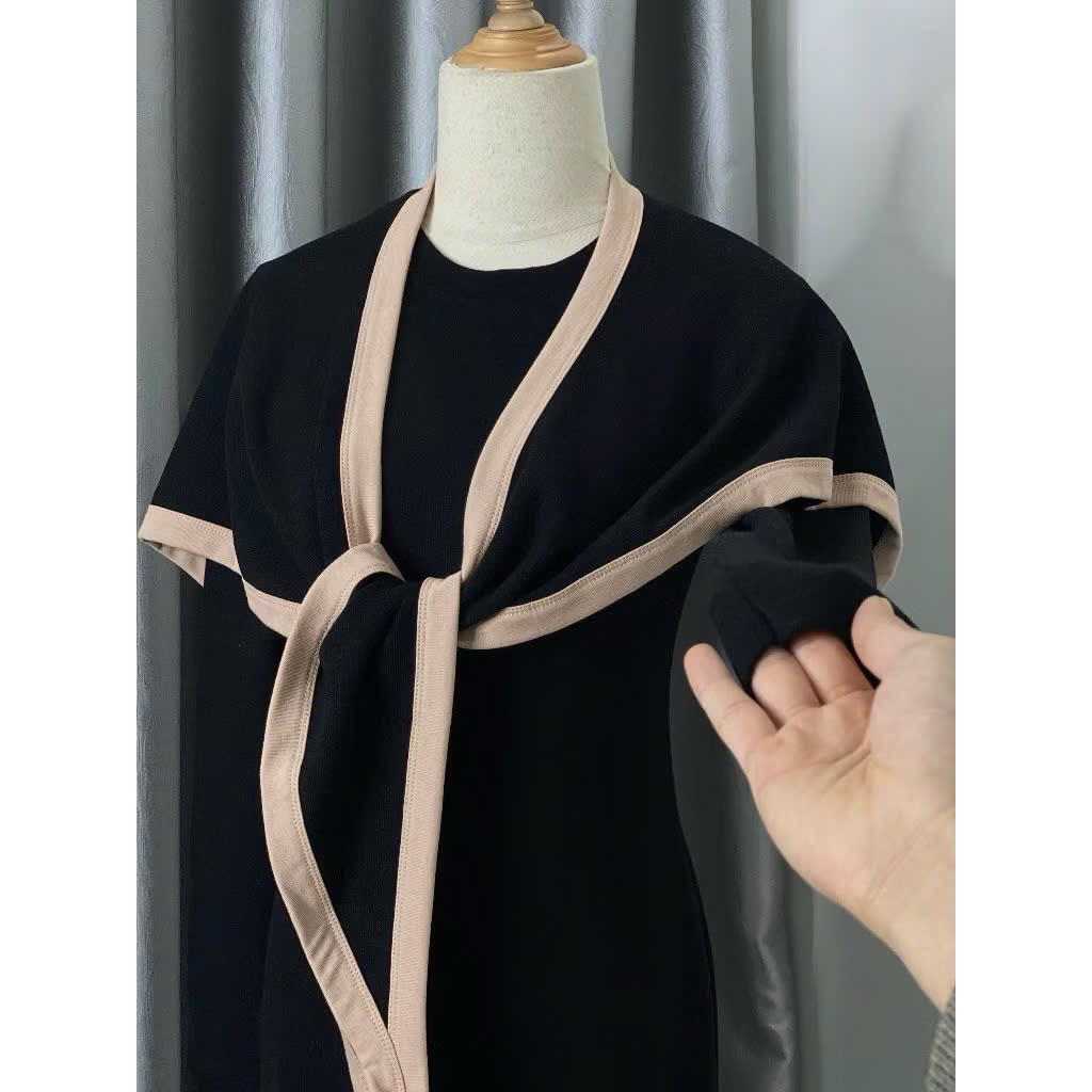 Đầm Body len lông thỏ kèm khăn Basic Cổ Tròn Dài Qua Gối Tôn Dáng