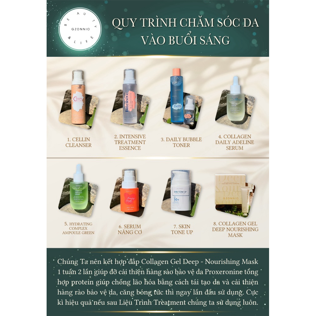FULL SET DƯỠNG GZONNIO - Sự kết hợp hoàn hảo của từng bước dưỡng.