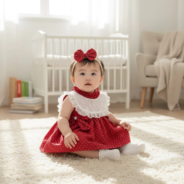 3-12kg Body váy bí công chúa lụa đỏ RIOKIDS, quần áo đầy tháng thôi nôi cho bé gái sơ sinh BD256 – 5