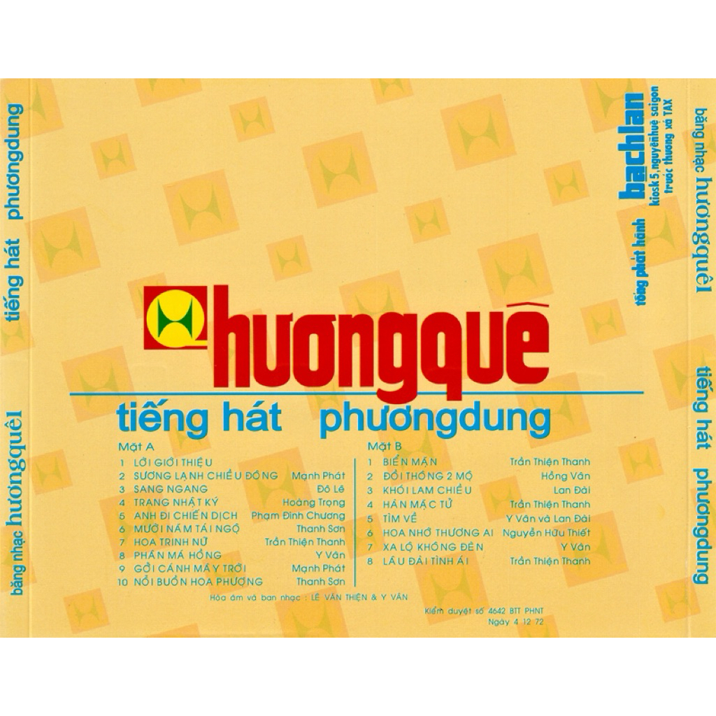 Băng Cassette Hương Quê 1 - Tiếng Hát Phương Dung (thu âm trước 75, băng 90phút)