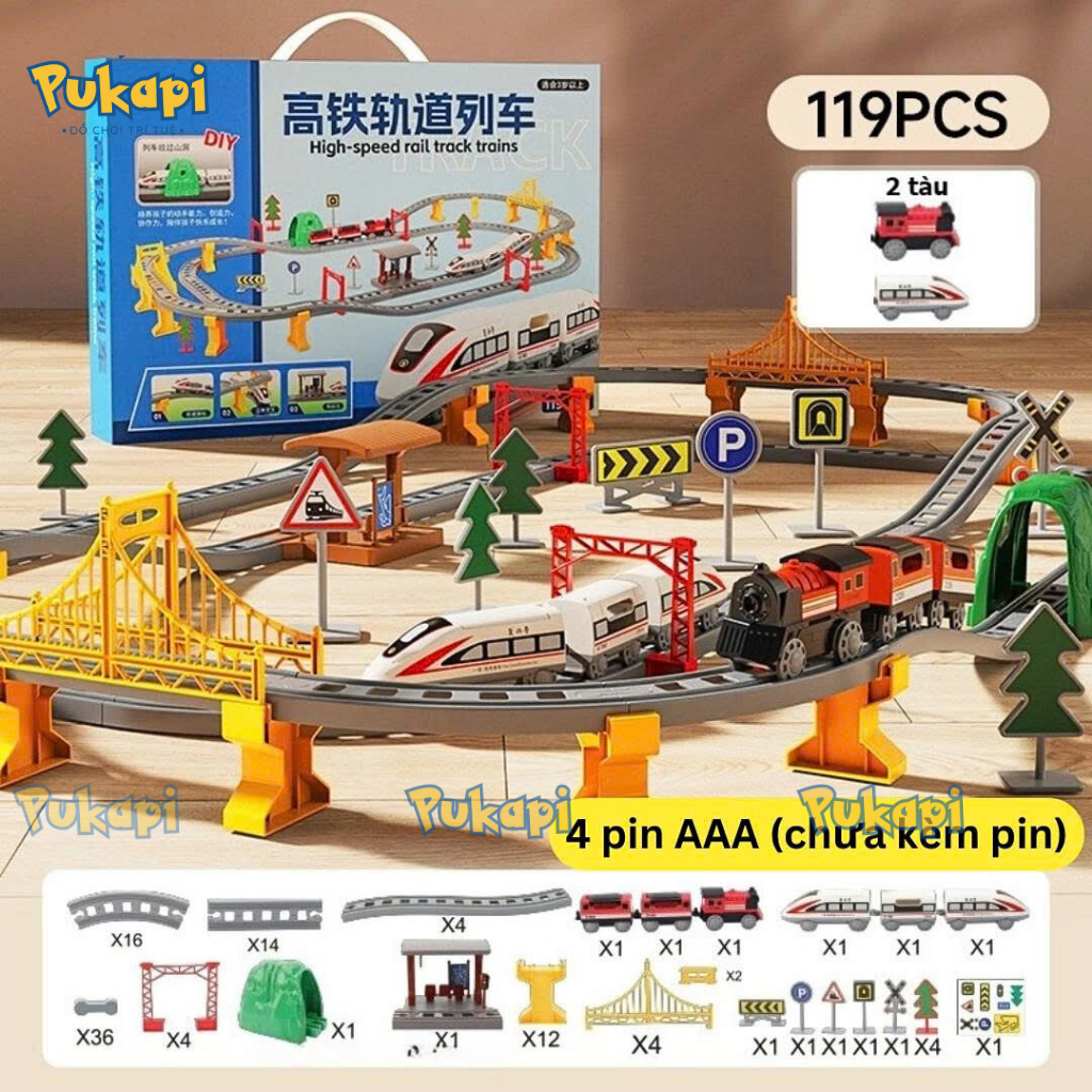 Bộ Đồ Chơi Ô Tô Đồ Chơi Xe Lửa Tàu Hỏa Xe Lửa Lắp Ráp Lắp Ghép Đường Ray Công Trình - Đồ Chơi Cho Bé PUKAPI