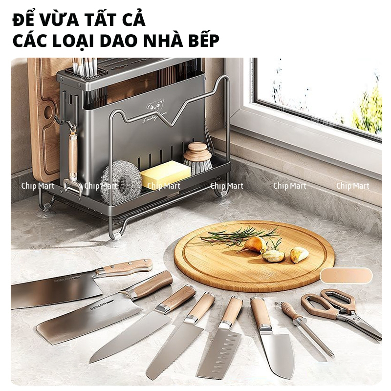 Giá Cài Dao, Đựng Đũa, Thớt ,Úp Vung Nồi Đa Năng Cao Cấp Hợp Kim Carbon Không Gỉ Thế Hệ Mới