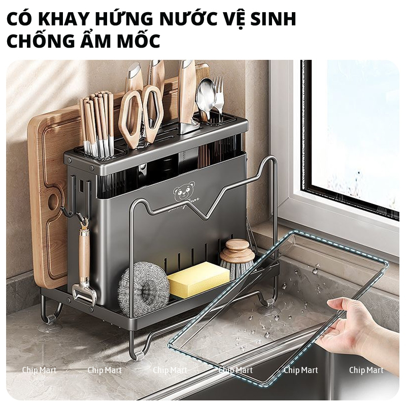 Giá Cài Dao, Đựng Đũa, Thớt ,Úp Vung Nồi Đa Năng Cao Cấp Hợp Kim Carbon Không Gỉ Thế Hệ Mới