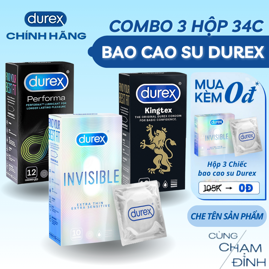 Combo Bao Cao Su Durex Siêu Mỏng, Kéo Dài Thời Gian, Ôm sát, Gân Gai Chính Hãng
