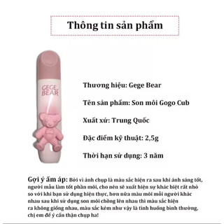 Son Kem Lì Gege Bear Hình Gấu Dễ Thương-Chất Nhung Mịn,Lâu Trôi,Làm Sáng Da,Son Bóng Kèm Hiệu Ứng Men Bóng
