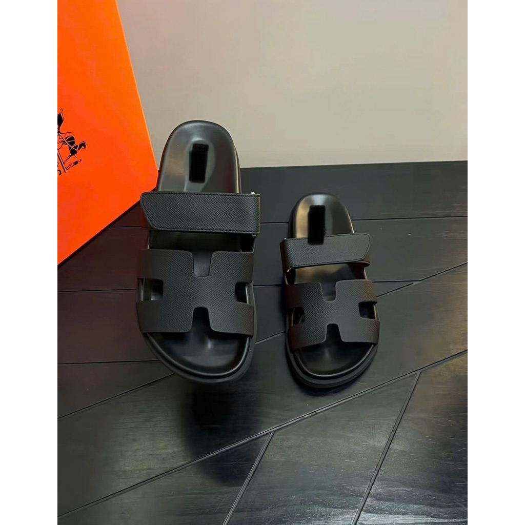 ⚡️[Hight Quality] Dép Lê Quai Ngang Đen Taiga Quai Dán Sandal - Chất Da Cao Cấp Full Box Loại 1