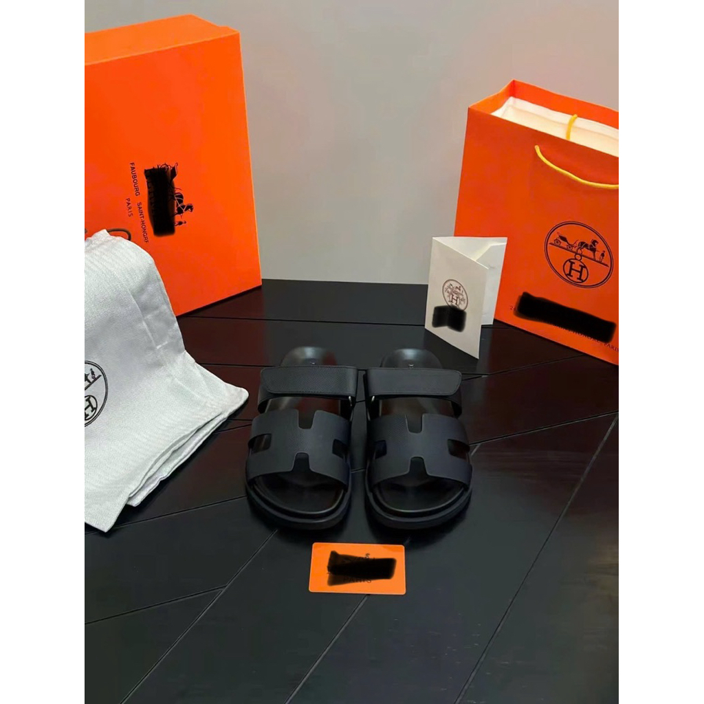 ⚡️[Hight Quality] Dép Lê Quai Ngang Đen Taiga Quai Dán Sandal - Chất Da Cao Cấp Full Box Loại 1