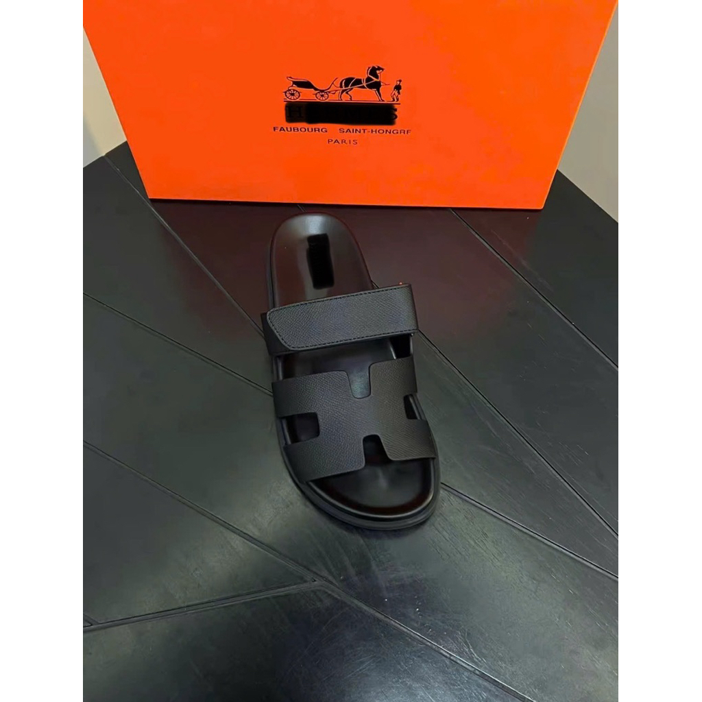 ⚡️[Hight Quality] Dép Lê Quai Ngang Đen Taiga Quai Dán Sandal - Chất Da Cao Cấp Full Box Loại 1