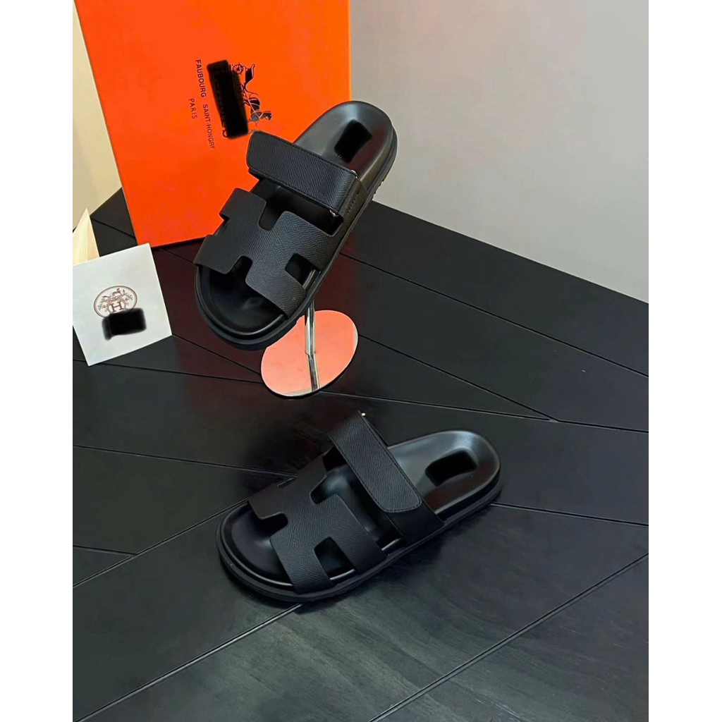 ⚡️[Hight Quality] Dép Lê Quai Ngang Đen Taiga Quai Dán Sandal - Chất Da Cao Cấp Full Box Loại 1