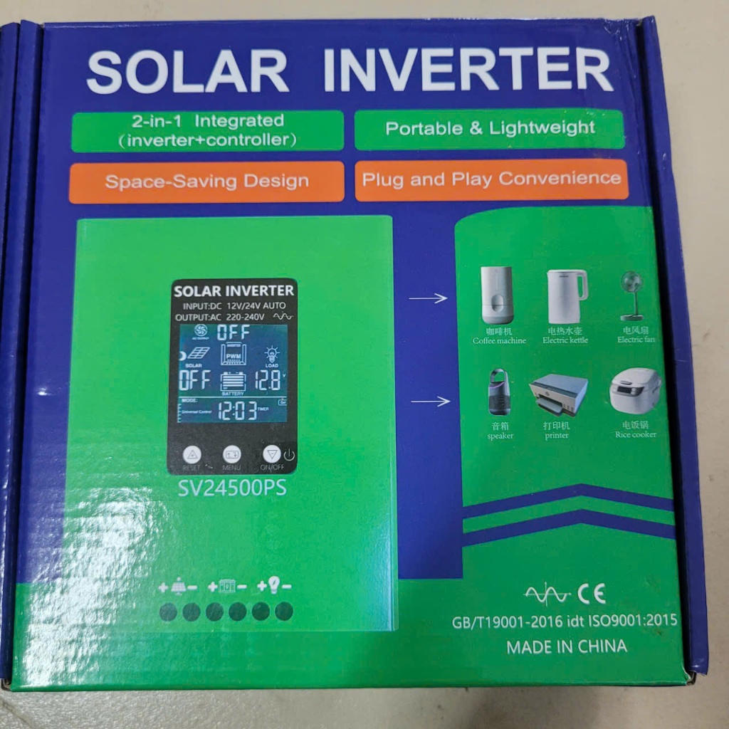 Inverter Năng Lượng Mặt Trời Sin Chuẩn 500W SV24500PS – PWM 20A – 12V/24V Auto – 220V