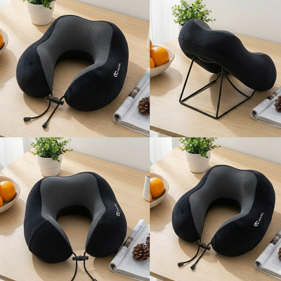 Gối Chữ U ECOCHIC Thư Giãn Thoải Mái Cho Cổ Mang Đi Du Lịch Có Dây Rút Điều Chỉnh A980