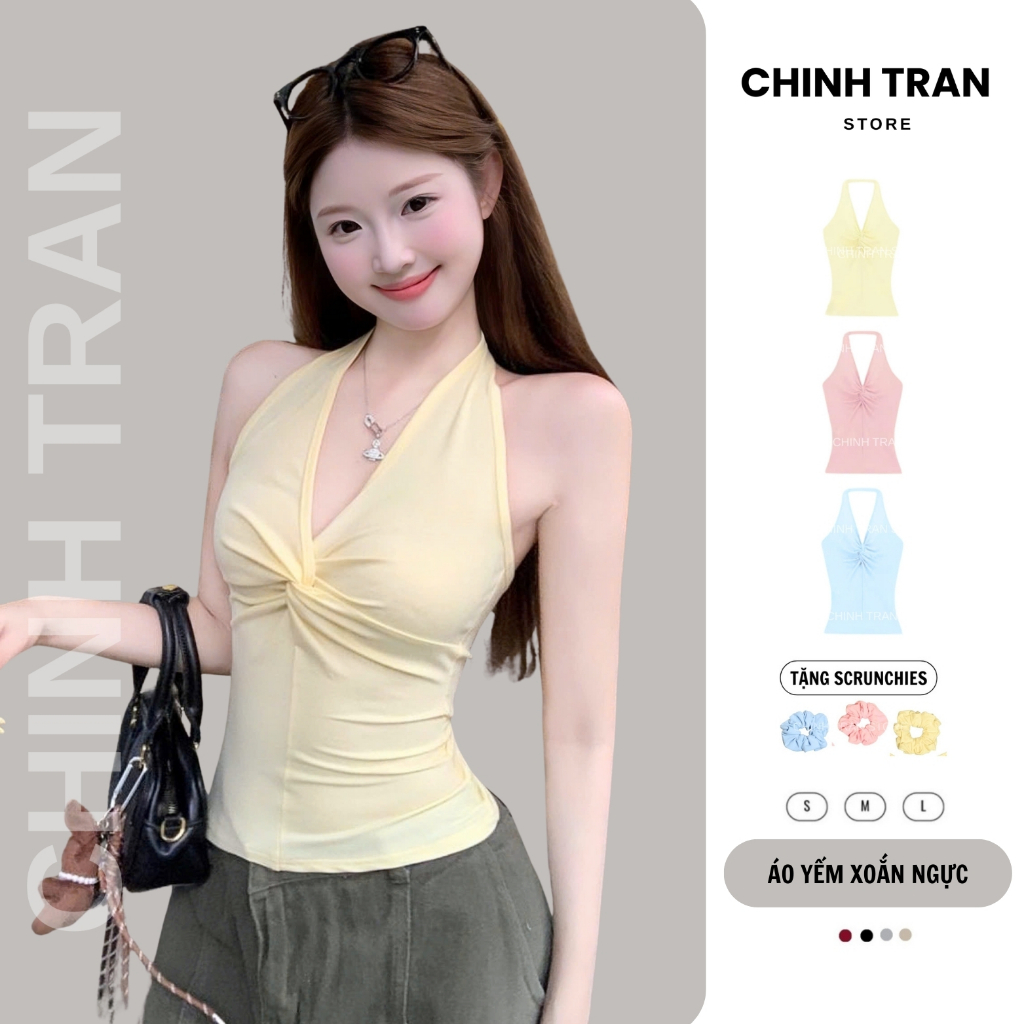 [TẶNG SCRUNCHIES] Áo Cổ Yếm Xoắn Ôm Body Mịn Mát Nhiều Màu Pastel Xinh Xắn Nữ Tính - Chinh Trần Store