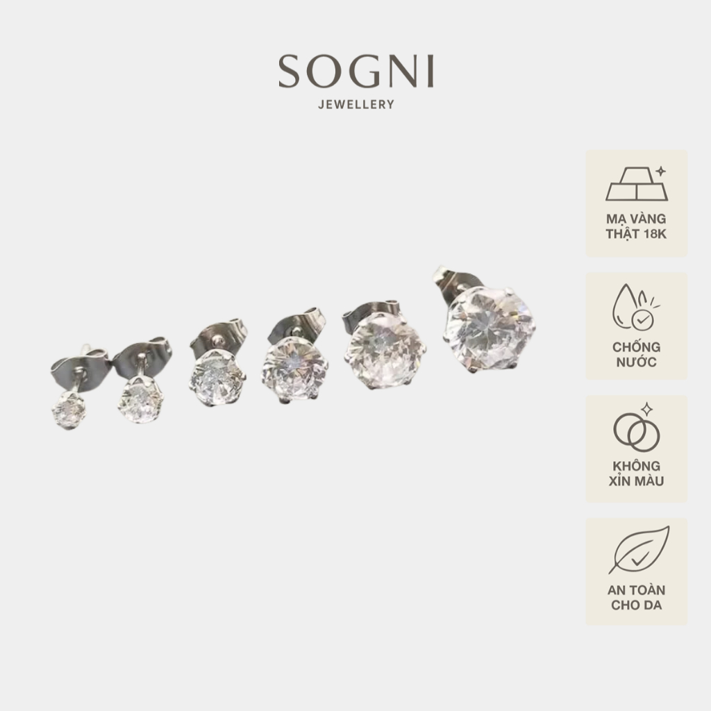 Bông tai sát tai nữ Cubina Thép không gỉ (Titan) mạ vàng PVD 18K Đá Cubic Zirconia AAA SOGNI