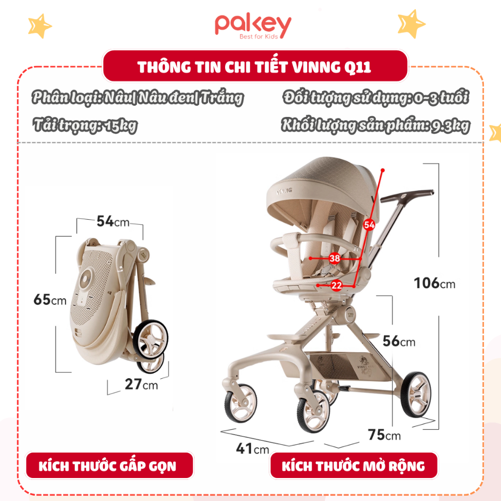 [Hỏa tốc 2H] Xe Đẩy Cho Bé Gấp Gọn Vinng Q11, Xe Đẩy Cao Cấp Ghế Ngồi Xoay 360 Độ Với 3 Tư Thế Nằm, Ngả, Ngồi Cho Bé