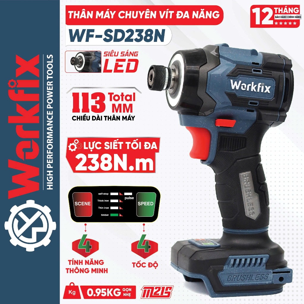 Máy Chuyên Vít Workfix WF-SD238N – Lực Siết 238N.M –  4 Cấp Tốc Độ, Đèn Led Động Cơ Không Chổi Than