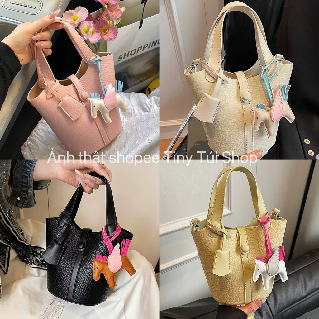 Túi xách nữ kiểu dáng chậu TẶNG CHARM NGỰA + LÕI VÍ cầm tay đeo chéo siêu xinh hottrend