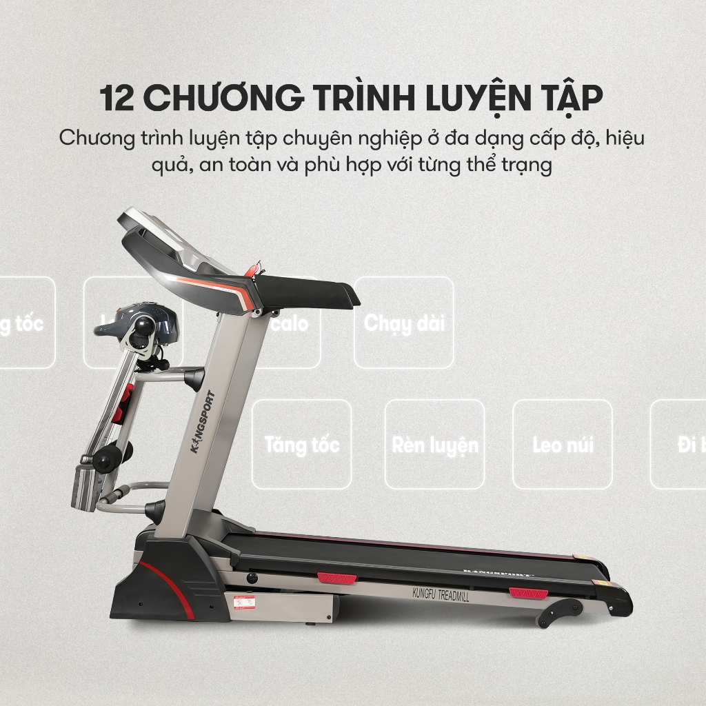 [KOL] Máy chạy bộ KINGSPORT Kungfu đa năng, động cơ Kingtech hiệu suất 2.5 HP