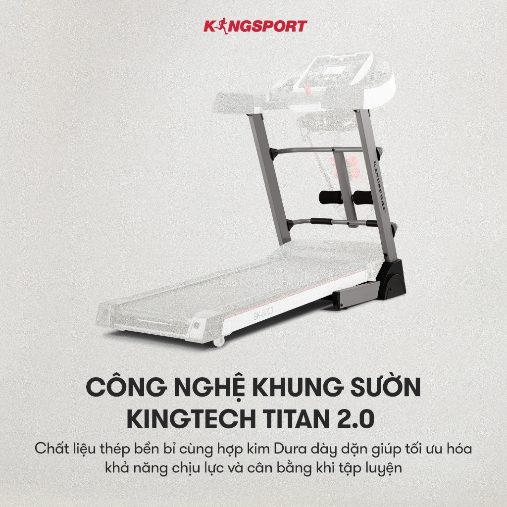 [KOL] Máy chạy bộ KINGSPORT BK-8000 đa năng, thảm chạy rộng chống trơn, 12 bài luyện tập