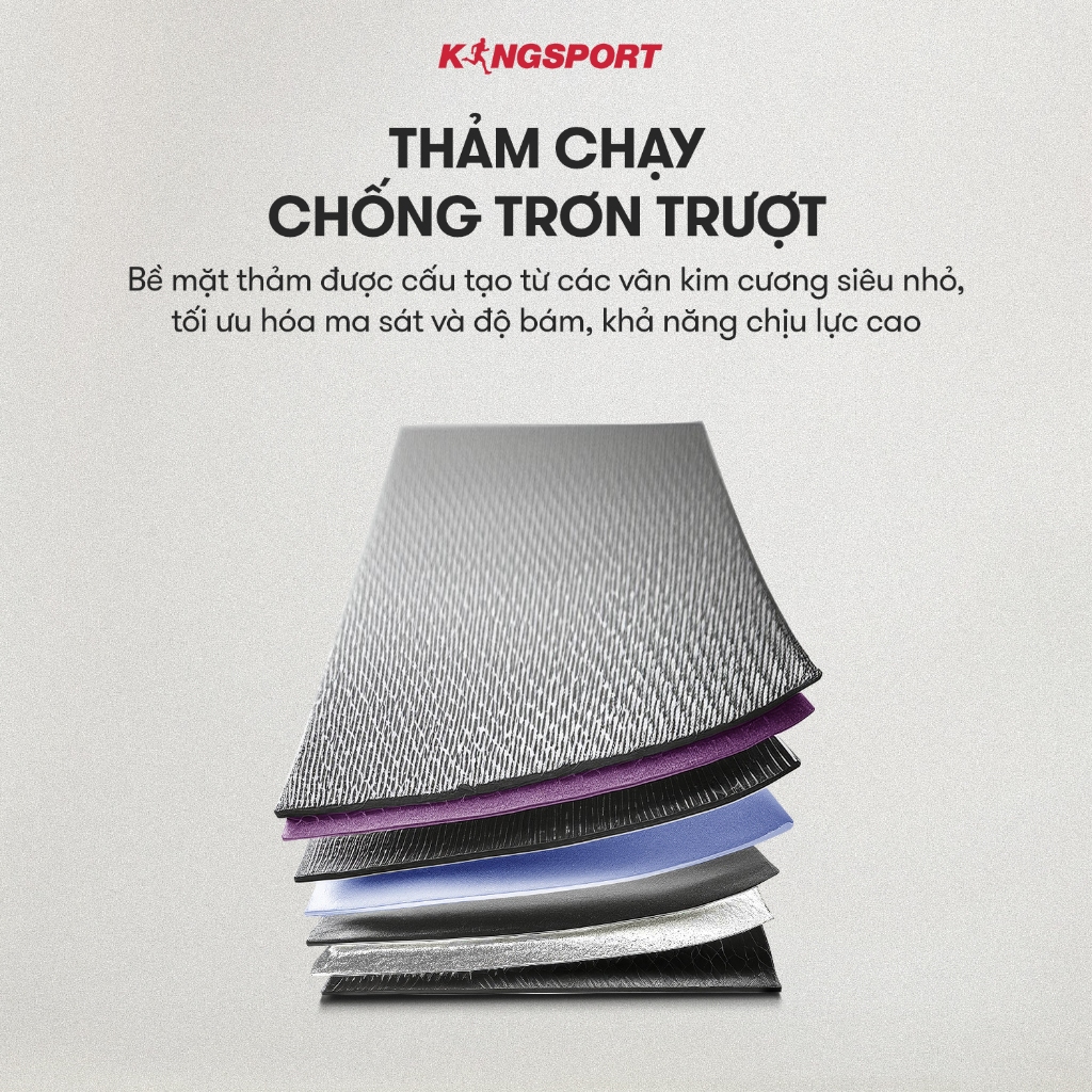 [KOL] Máy chạy bộ KINGSPORT BK-8000 đa năng, thảm chạy rộng chống trơn, 12 bài luyện tập