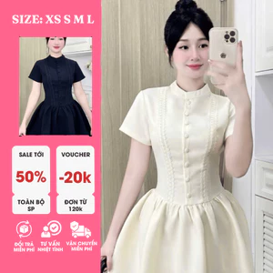 ĐẦM CỔ TRỤ TAY NGẮN TRẮNG XANH – THIẾT KẾ THANH LỊCH, TÔN DÁNG VÀ SANG TRỌNG