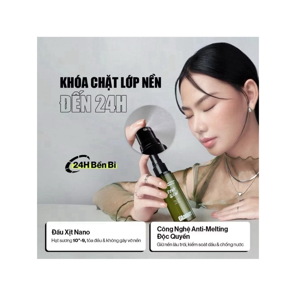 Xịt Khóa Nền Glamrr Q  Giữ Nền Lâu24h/Hiệu Ứng Căng Bóng Hoặc Mịn Tự Nhiên