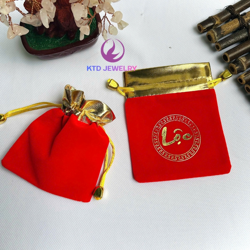 Túi Gấm Nhung Đỏ KATEDA Viền Vàng Dây Rút Đựng Quà Tặng, Đồng Xu, Thỏi Vàng, Vật Phẩm Phong Thuỷ
