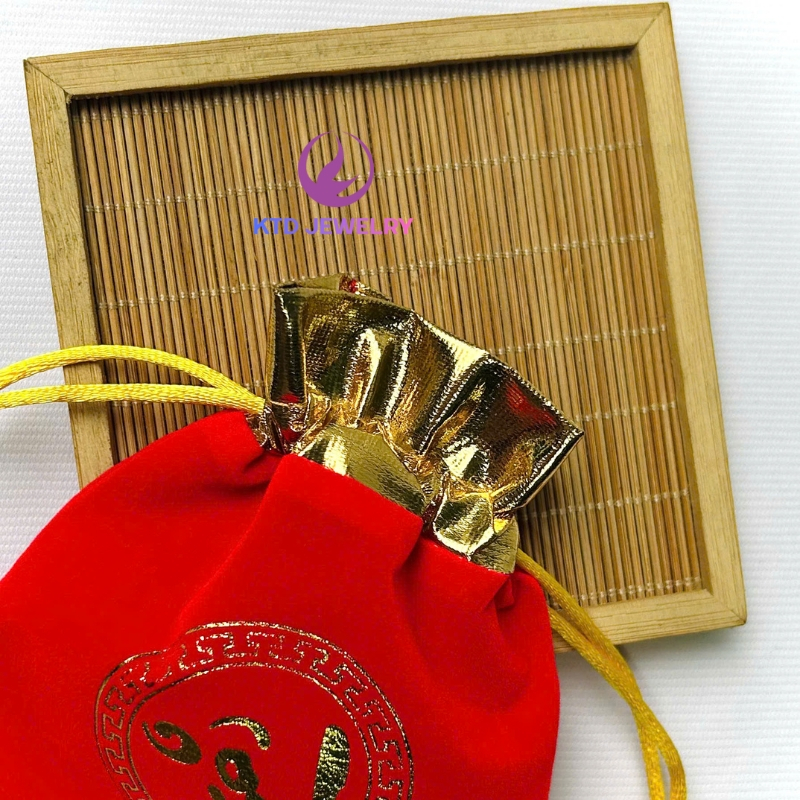 Túi Gấm Nhung Đỏ KATEDA Viền Vàng Dây Rút Đựng Quà Tặng, Đồng Xu, Thỏi Vàng, Vật Phẩm Phong Thuỷ