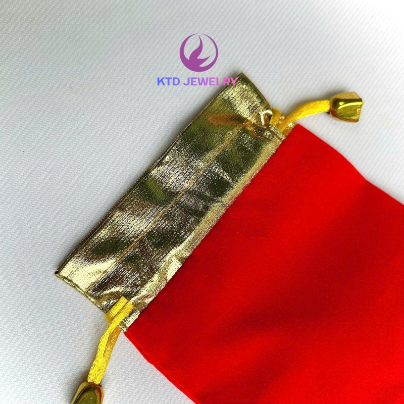 Túi Gấm Nhung Đỏ KATEDA Viền Vàng Dây Rút Đựng Quà Tặng, Đồng Xu, Thỏi Vàng, Vật Phẩm Phong Thuỷ
