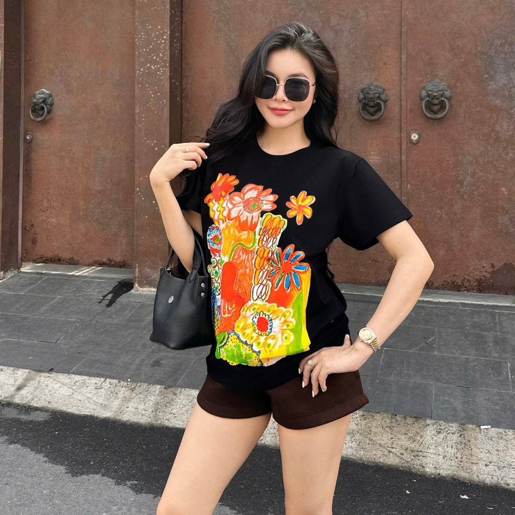 Áo Thun Mirage Đen Hoa Cam Local Brand Chất 100% Cotton Mềm Mịn Thoáng Mát.