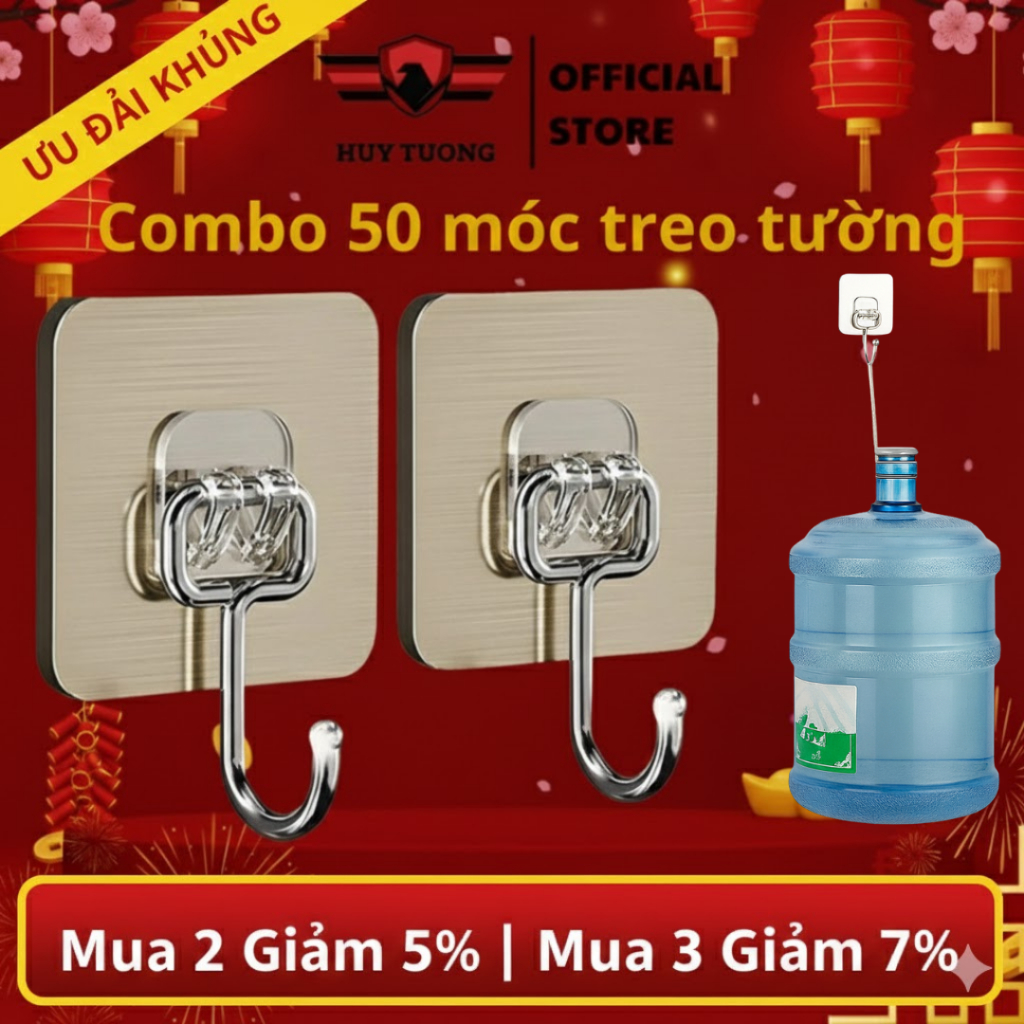 Combo 50 Móc treo Móc Dán Tường Siêu Dính, Móc Inox 304 Chắc Chắn, chịu lực lớn, không cần khoan đục