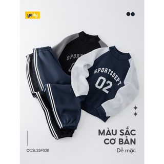 Bộ đồ bé trai cổ cao YODY tay raglan phối màu vải nỉ cào lông giữ ấm tốt OCSL25F038