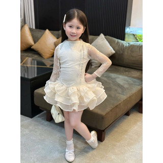 Váy bé gái sang trọng với chi tiết ren váy xếp tầng phong cách tiểu thư