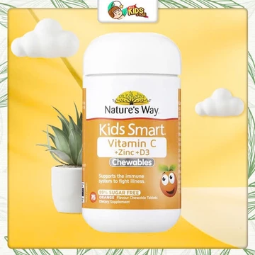 Viên Nhai Natures Way Kids Smart Vitamin C+ZinC+D3 Bổ Sung Vitamin Cho Bé Phát Triển 75 Viên