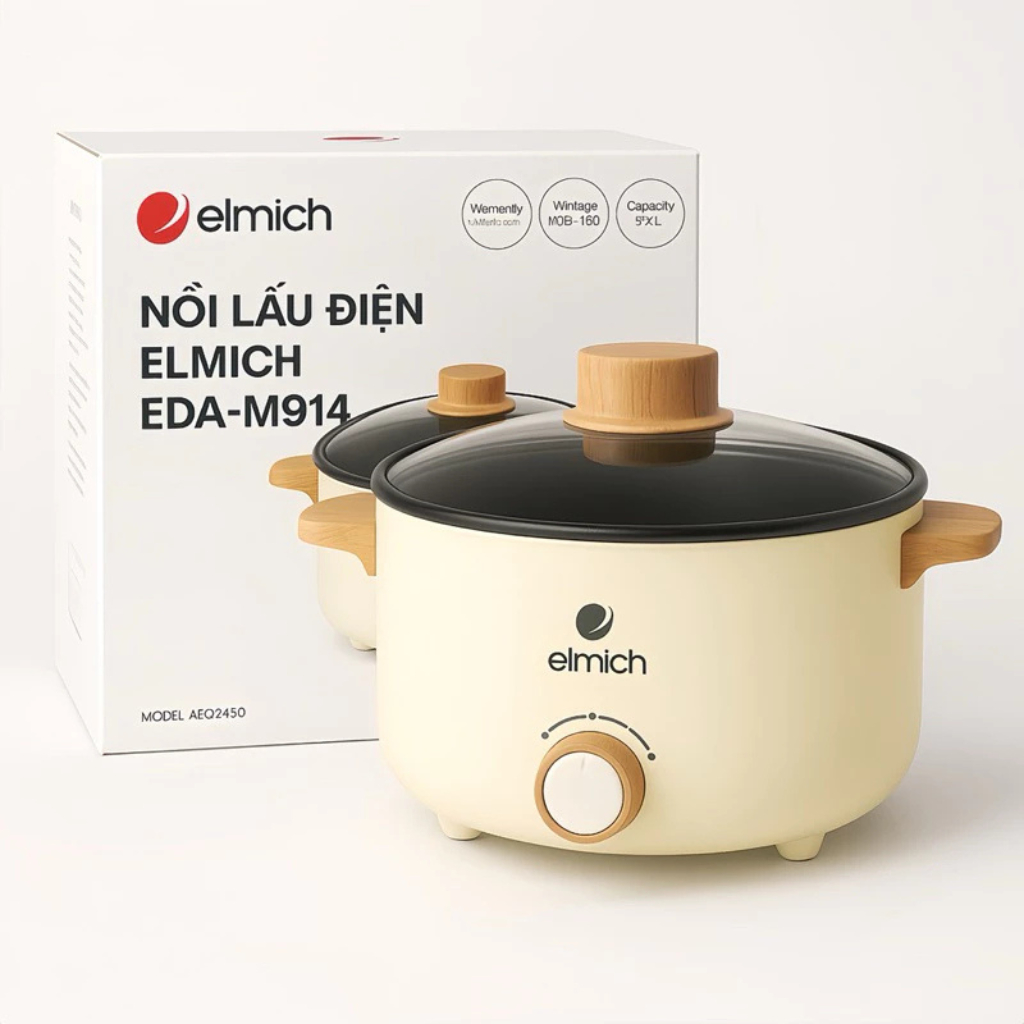 Nồi Lẩu Điện Đa Năng Elmich | Lòng nồi Chống Dính 1–2 Ngăn, Nấu Lẩu Chiên Xào, Tiện Dụng Gia Đình