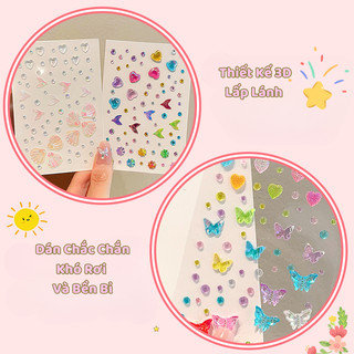 Sticker Trang Trí Đính Đá 3D Lấp Lánh, Hình Dáng Dễ Thương, Phù Hợp Dán Mặt Hoặc Cơ Thể, Tiện Lợi Khi Sử Dụng Và Tháo Gỡ